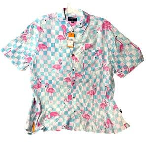 Margaritaville Casual Button Down Collard Men's Shirt Blue Flamingo Beach XXL